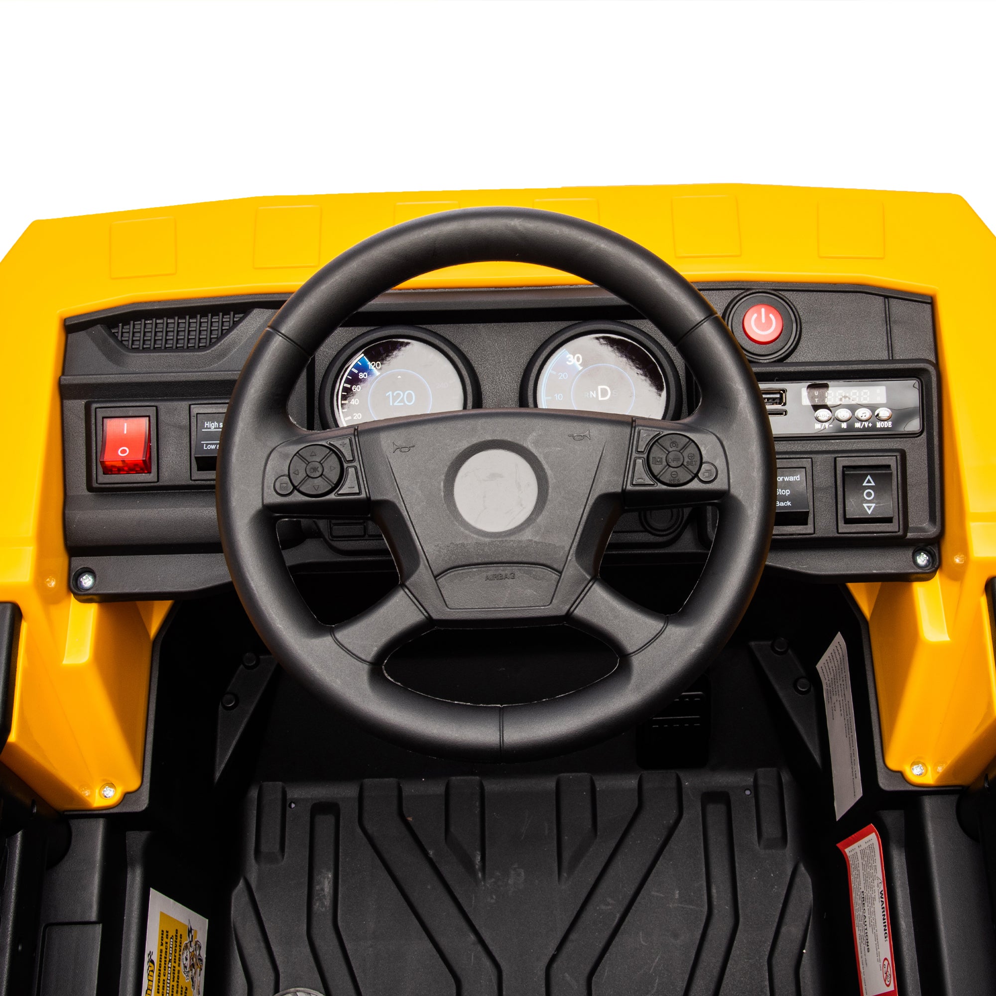Track 7 12V Electric Ride-On Dump Truck, Parental Remote Control, 2WD Rear-Wheel Suspension, Electric Dump Bed & Bonus Shovel, Bluetooth Multimedia, Adjustable Volume & Speed, LED Lighting, Yellow