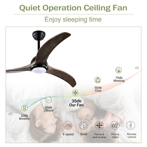 COOKCOK 52" Ceiling Fans with 3 Solid Wood Blades, Wood Ceiling Fans with Light and Remote Control, Fans for Patio Living Room, Bedroom, Indoor Ceiling, BLACK