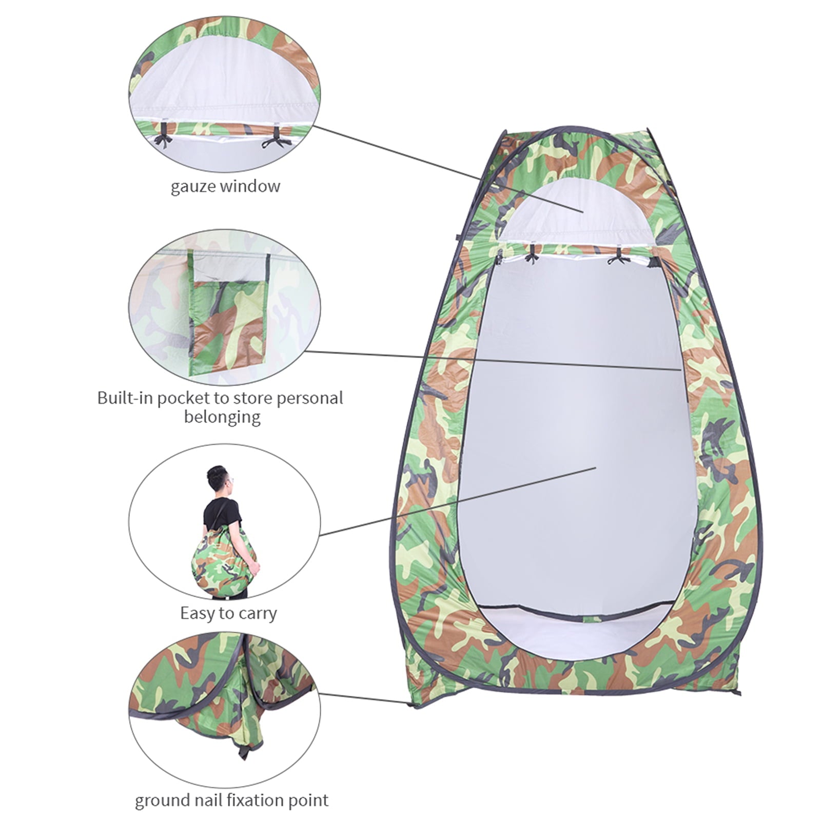 COOKCOK Dressing Tent, Camping Shelter, Pop Up Toilet Shower Tent, Changing Room, 1-2 Person Portable, 47.2"L x 47.2"W x 74.8"H, Camouflage