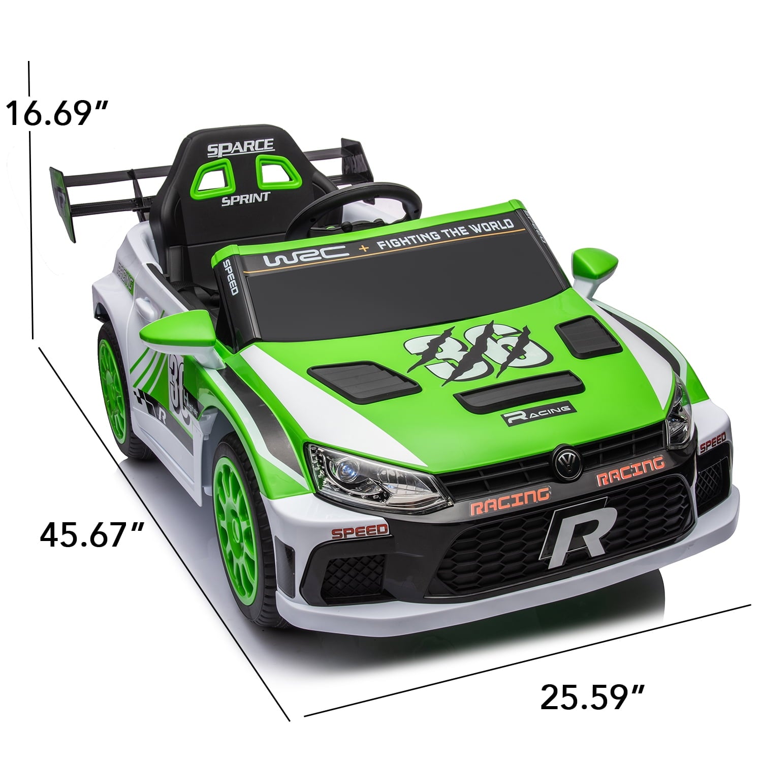 Track 7 Kids Ride on Car, 12V Electric Sports Car with Remote Control, Bluetooth, Front Light, Electric Buggies for Boys Girls Age 3+, Green