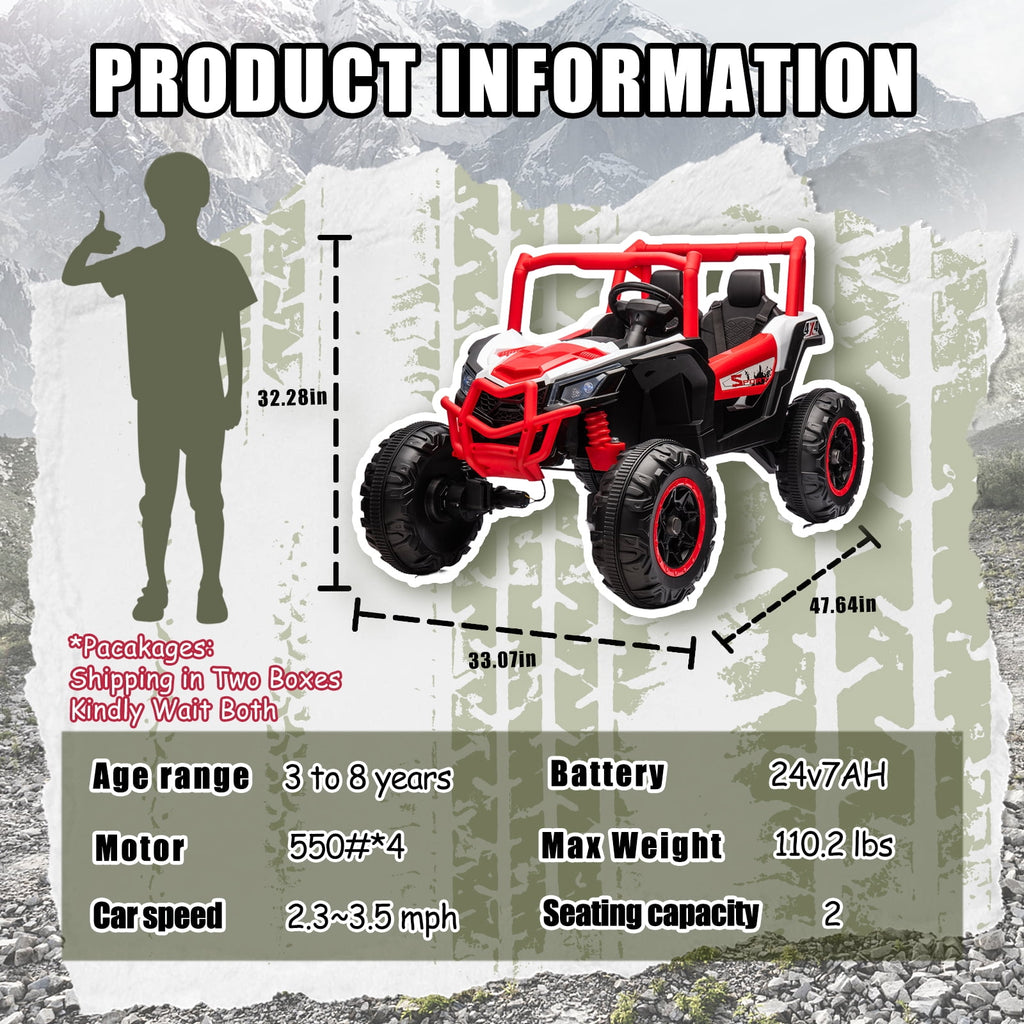 Track 7 24V Ride on UTV, 2-Seater Ride on Car with Remote Control, Music, 2 Speed, Key Start, 4x4 Ride on Off-Road Truck, Blue
