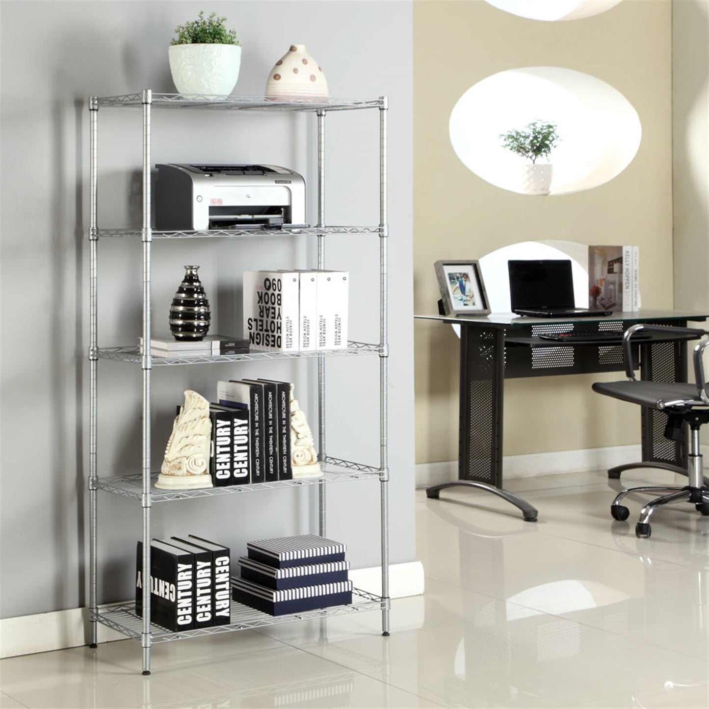 COOKCOK Wire Shelving Unit, 5-Tier Storage Shelf, 29.1"x 13.4"x 59.1" Metal Shelves, NSF Height Adjustable Heavy Duty Rack for Home Kitchen Bathroom Garage, 551lbs Capacity, Silver