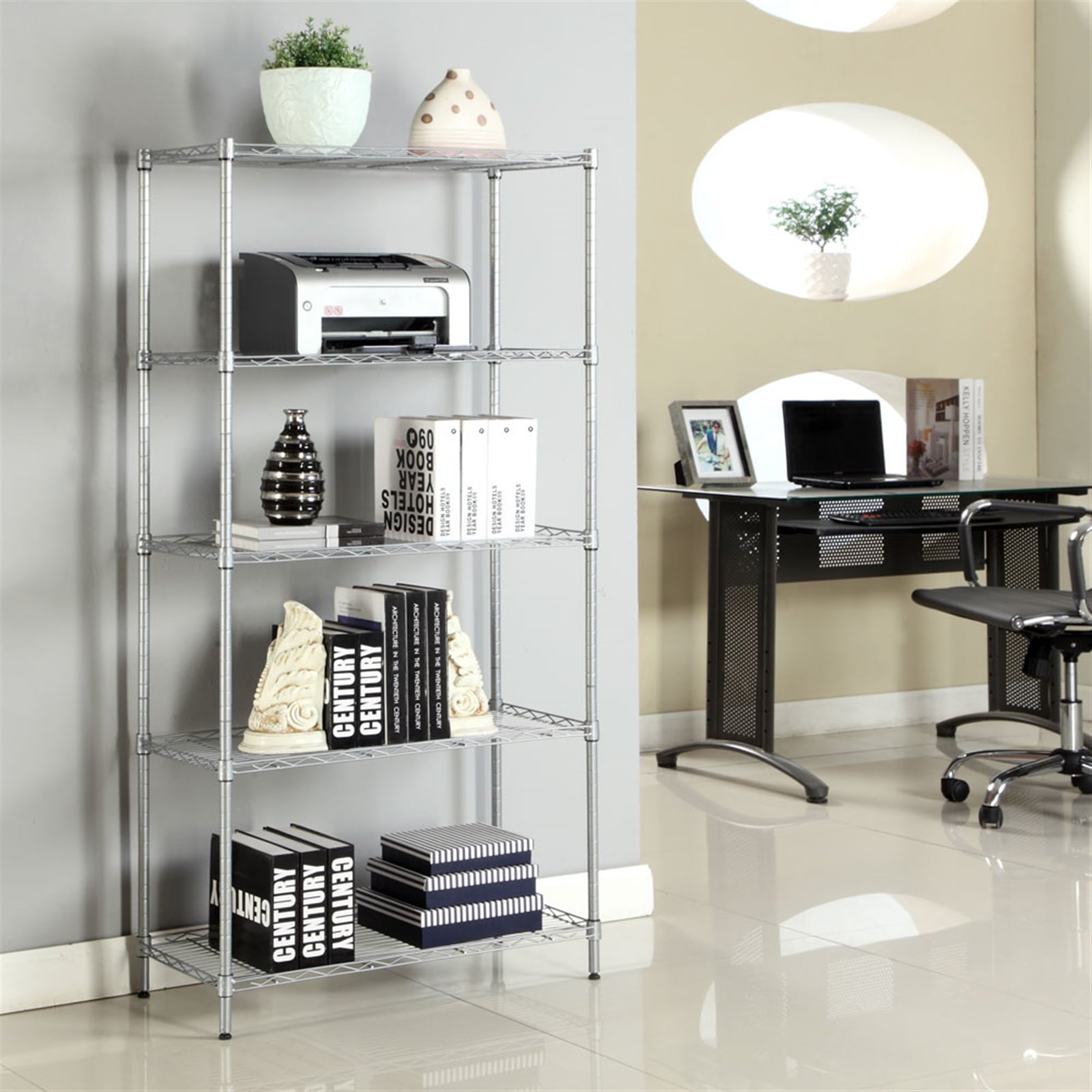 COOKCOK Wire Shelving Unit, 5-Tier Storage Shelf, 29.1"x 13.4"x 59.1" Metal Shelves, NSF Height Adjustable Heavy Duty Rack for Home Kitchen Bathroom Garage, 551lbs Capacity, Silver