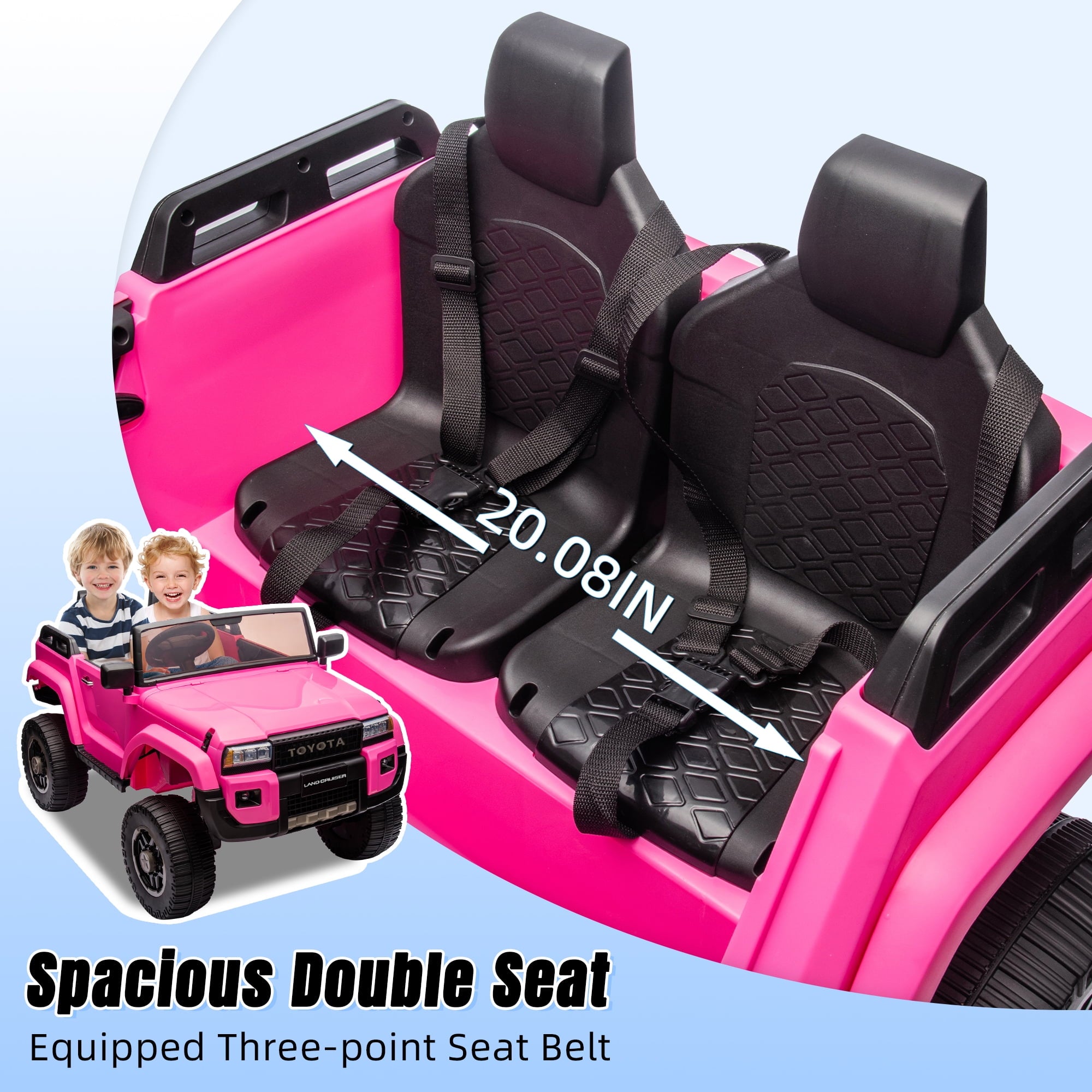 Track 7 24V Ride on Car, Licensed Toyota LC 250 2-Seater Electric Car for Boys Girls, 24V Ride on Car with Remote Control, Music, Bluetooth, Front Storage Space, Shovel, Pink