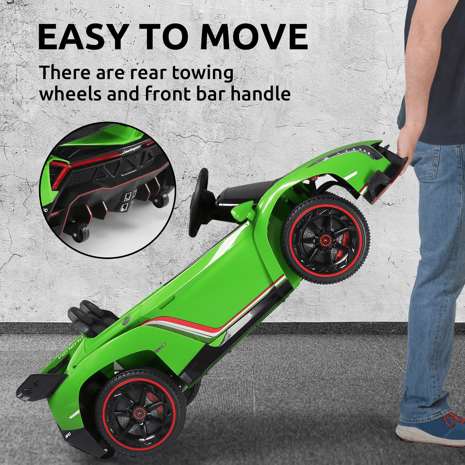Track 7 12V Kids Ride on Car, Licensed Lamborghini Veneno Electric Car with Remote Control, Music, Age 3+, Green