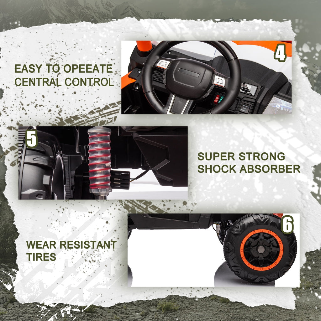 Track 7 24V Ride on UTV, 2-Seater Ride on Car with Remote Control, Music, 2 Speed, Key Start, 4x4 Ride on Off-Road Truck, Blue