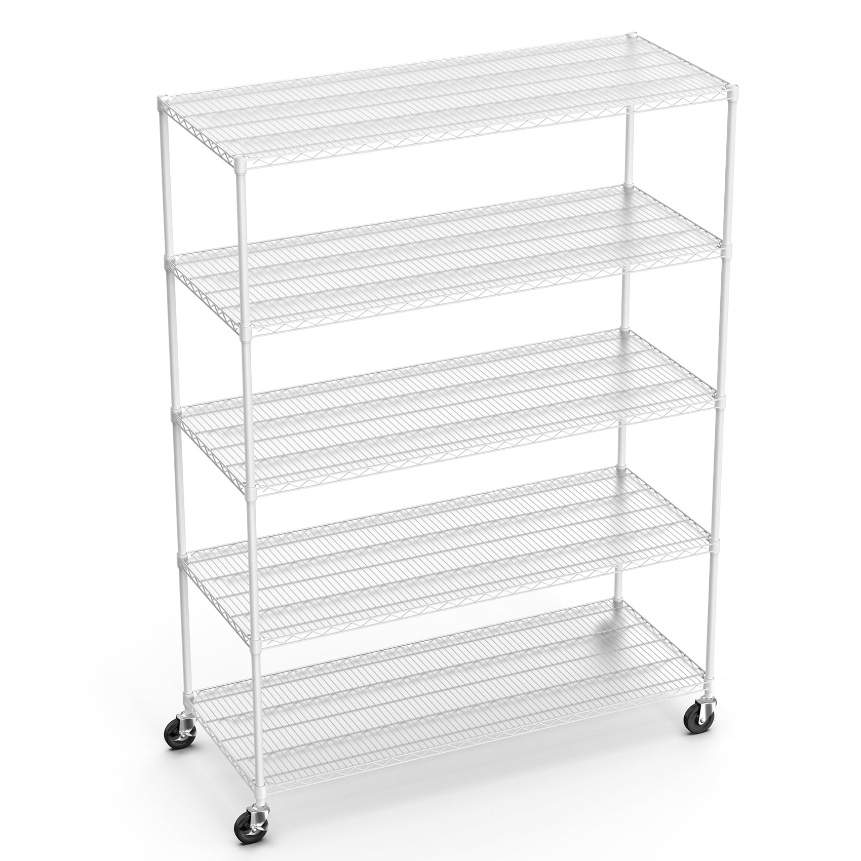 COOKCOK 5-Tier Wire Shelving Unit, 600lbs Heavy Duty Adjustable Metal Storage Shelf with Wheels, 82" H x 60" L x 24" D Garage Shelf with PE Mat, Leveling Feet, NSF Certified, White