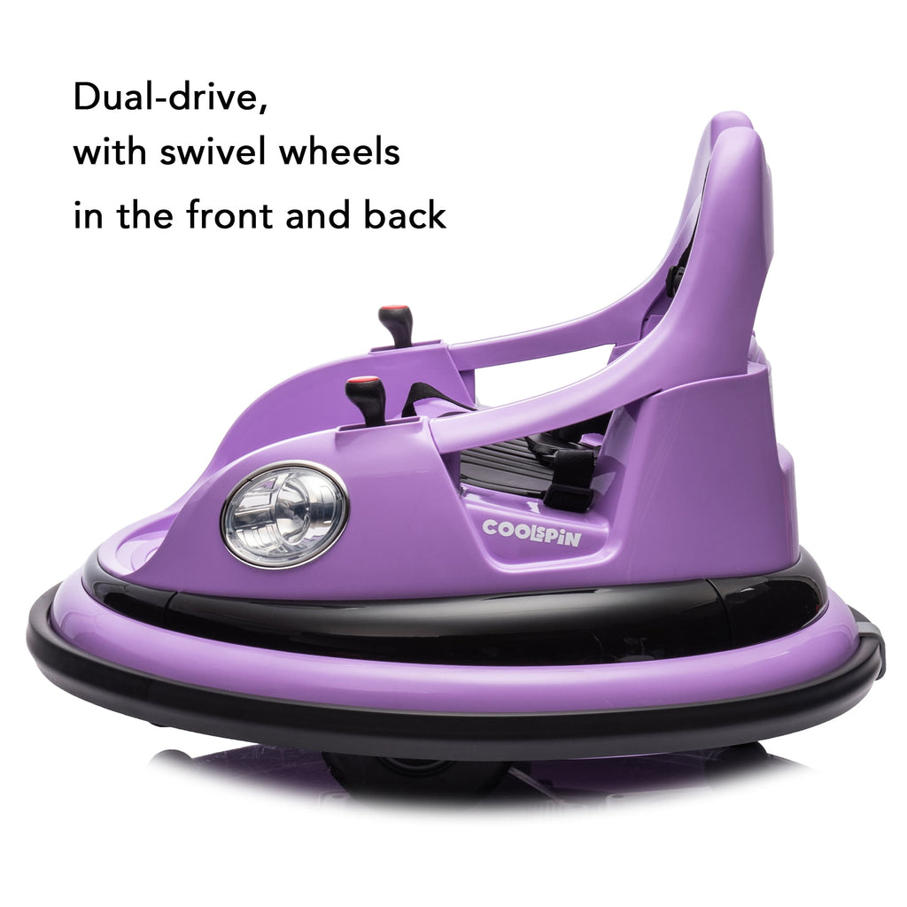 Track 7 12V Ride on Bumper Car, Electric Bumper Car for Kids & Toddlers, Remote Control, 2 Speed, Bluetooth, Music, 5 Lighting Mode, 360°Spin, Max 3.1mph, Purple