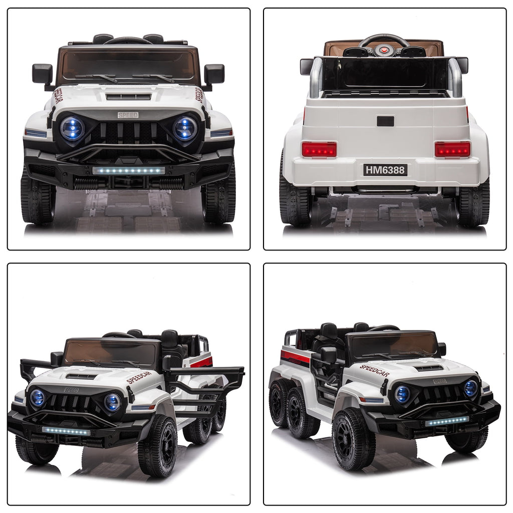 Track 7 24V Ride on Car, 4WD Electric Car for Boys Girls Age 3+, 6 Wheels Ride on Car with Remote Control, Music, Lights, Rocking Mode, Storage Box, Red