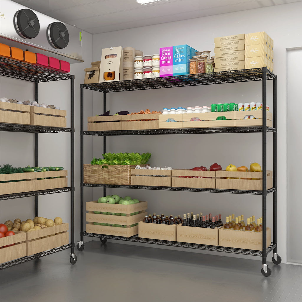 COOKCOK Extra-Wide 4-Tier Wire Shelving with Wheels 59"W x 24"D x 76"H, Adjustable Heavy Duty Metal Shelving 800 LBS, Black