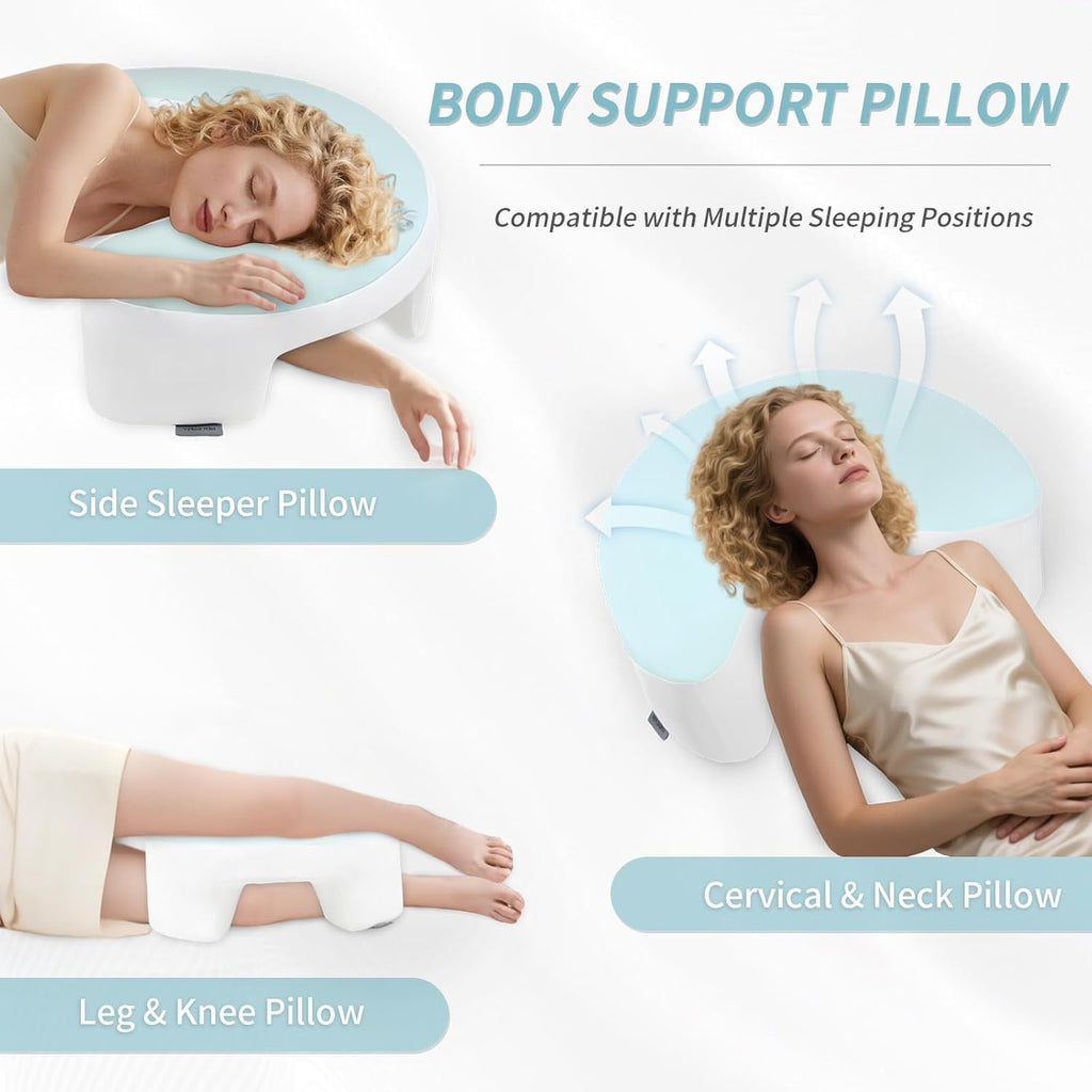 COOKCOK Side Sleeper Pillow with Arm Hole, 2PCS Pillowcase, Ergonomic Cooling Arm Pillow for Adults, Cervical, Neck, Shoulder, Rotator& Cuff, Ideal for Side Sleepers-Blue