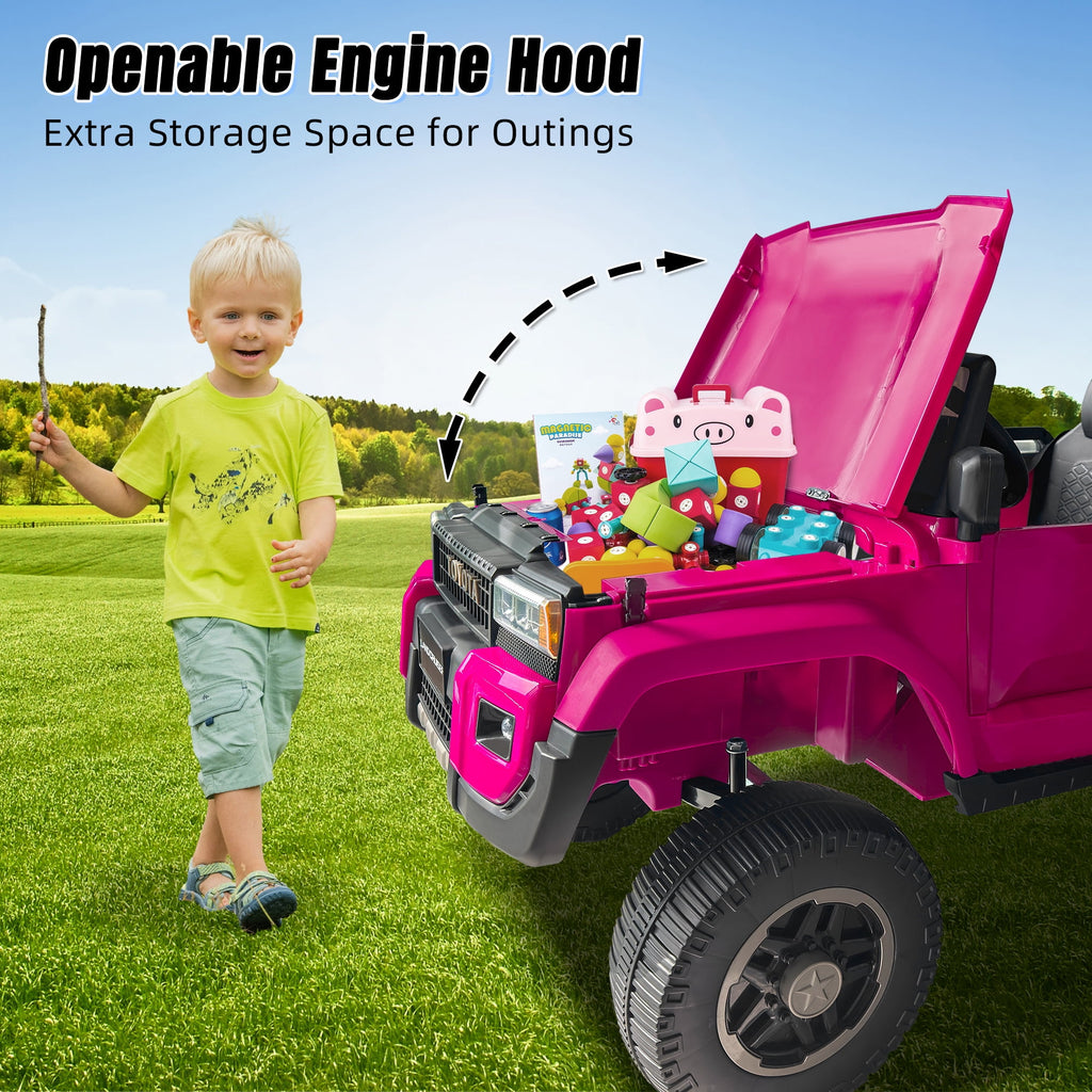 Track 7 24V Ride on Car, Licensed Toyota LC 250 2-Seater Electric Car for Boys Girls, 24V Ride on Car with Remote Control, Music, Bluetooth, Front Storage Space, Shovel, Pink