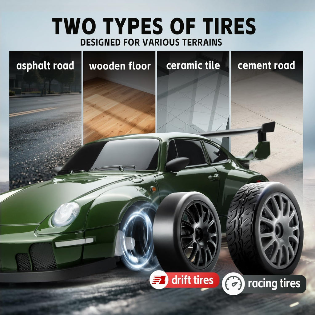 Track Seven RC Drift Car, 1:24 Scale Remote Control Vehicle with LED Lights, 2.4GHz 20KM/H 4WD High Speed RC Cars, Drifting Tires＆Two Batteries, Racing Sports Toy Idea Gift for Adults Boys Girls
