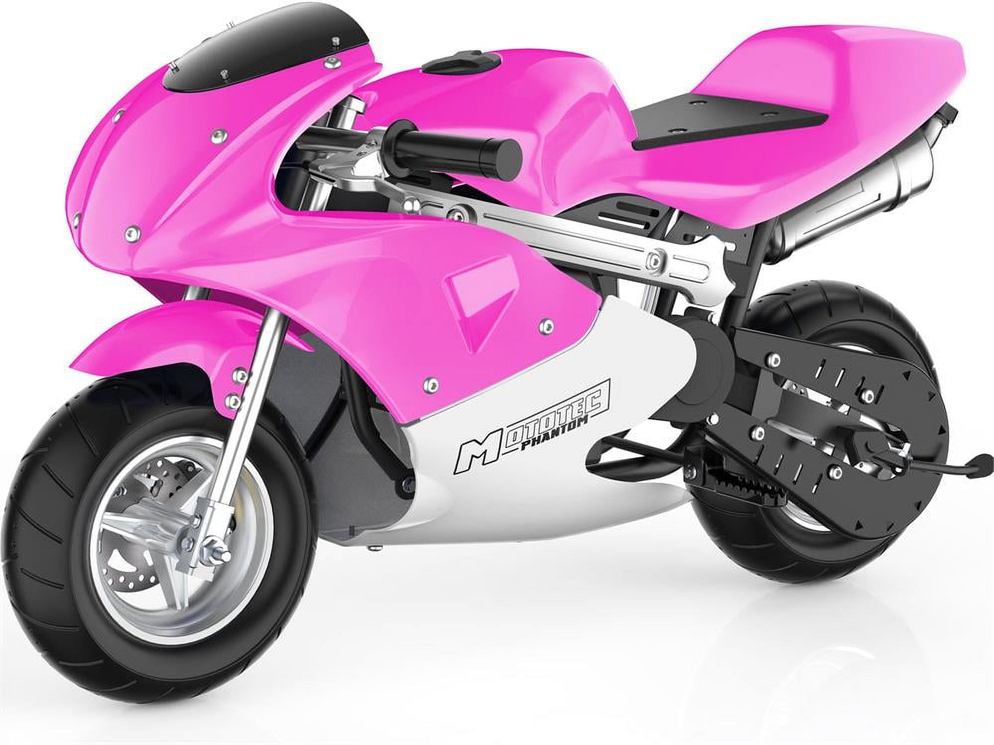 Track 7 49CC 2-Stroke Mini Dirt Bike for Kids, Mini Gas Pocket Bike with Dual Brake, Racing Dirt Motorcycle Max Speed 20 Mph, Max Weight 170lbs, 1.25L Tank, Pink