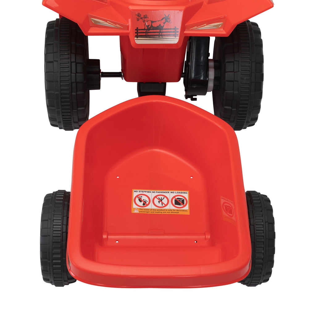 Track 7 Kids Ride on ATV with Trailer, 4 Wheeler Electric Quad Vehicle, Ride on Car with Music, Horn, Power Display, Kids Electric ATV, Red
