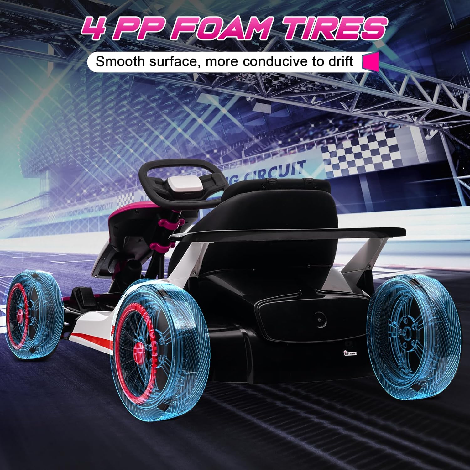 Track 7 24V Electric Ride-On Go Kart for Kids, 2x150W Powerful Motor,  Drift Kart with 5 MPH Max Speed, High/Low Speed,  Drift/Sports Mode,  Battery-Powered Drifting Car for Children, Rosy