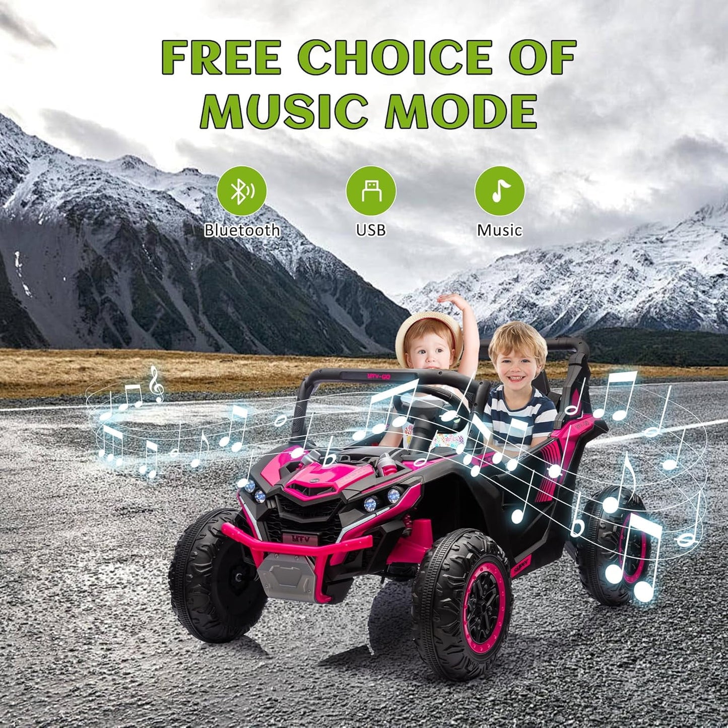 Track 7 24V 2-Seater Ride on UTV, 20" Large Seat, 2 x 200W Powerful Motors, 4.5 mph Max Speed, Ride on Car w/Remote Control, MP3, Lights, Battery Powered Electric Car for Boys Girls Age 3+, Blue
