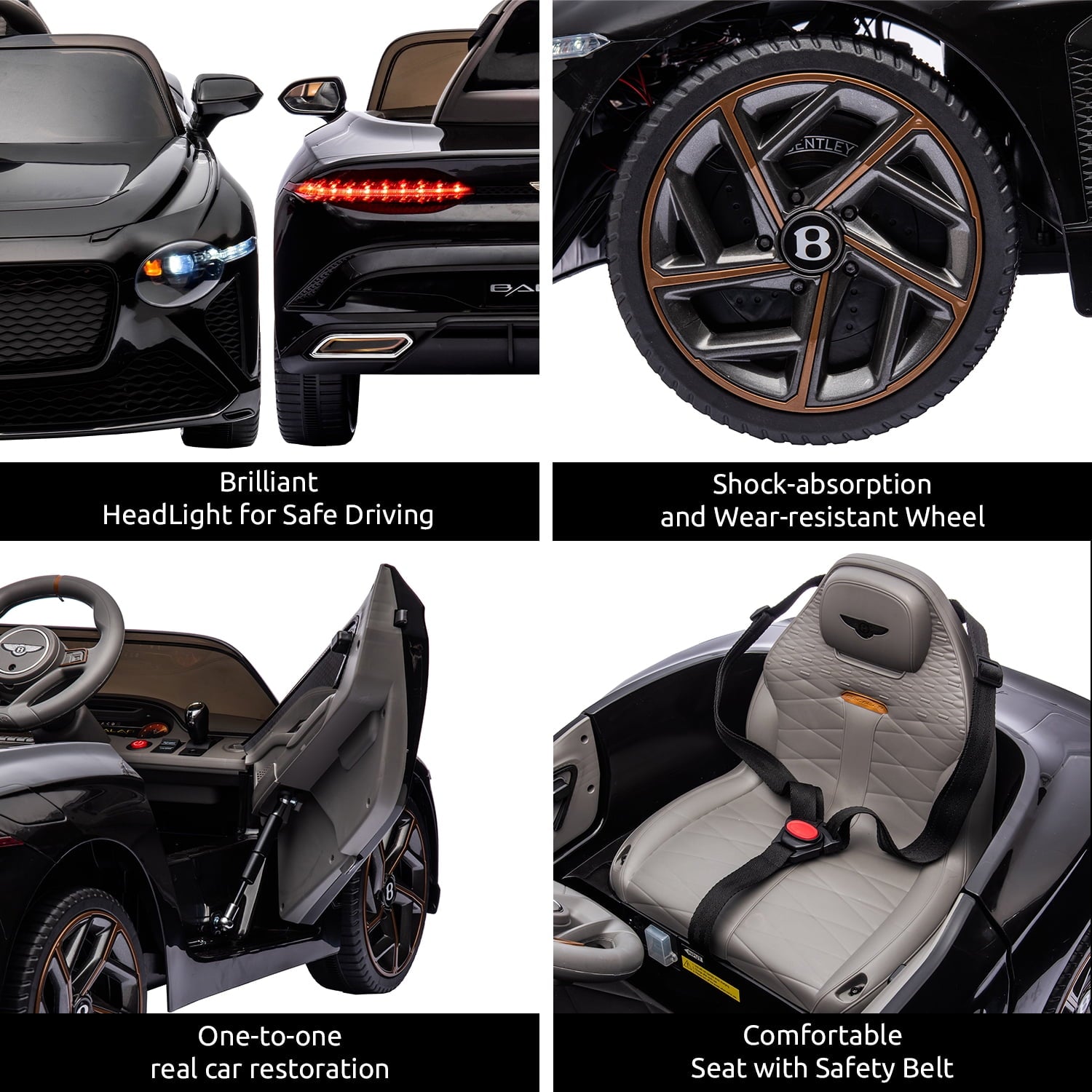 LISUEYNE Kids Ride on Car, 12V Licensed Bentley Mulsanne Electric Car for Kids Age 3+, Remote Control, Music, Black