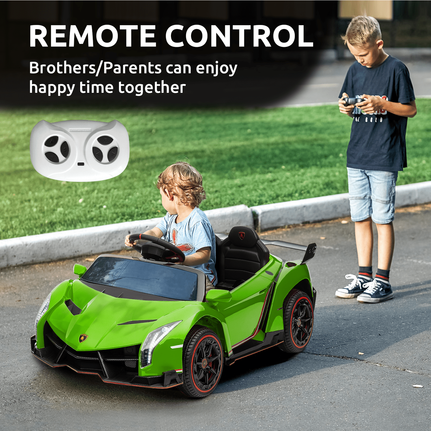 Track 7 12V Kids Ride on Car, Licensed Lamborghini Veneno Electric Car with Remote Control, Music, Age 3+, Green