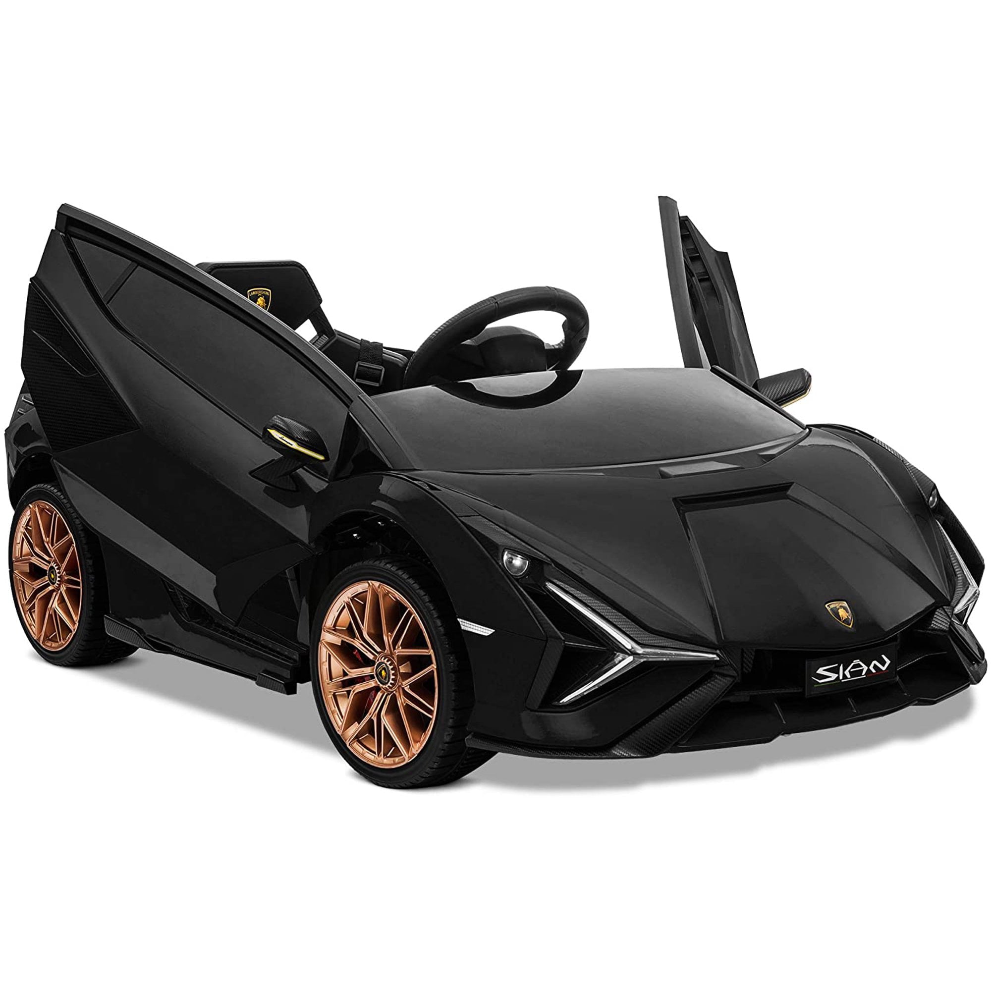 LISUEYNE Kids Ride on Car, 12V Lamborghini Sian Electric Car for Boys Girls, Remote Control, Black
