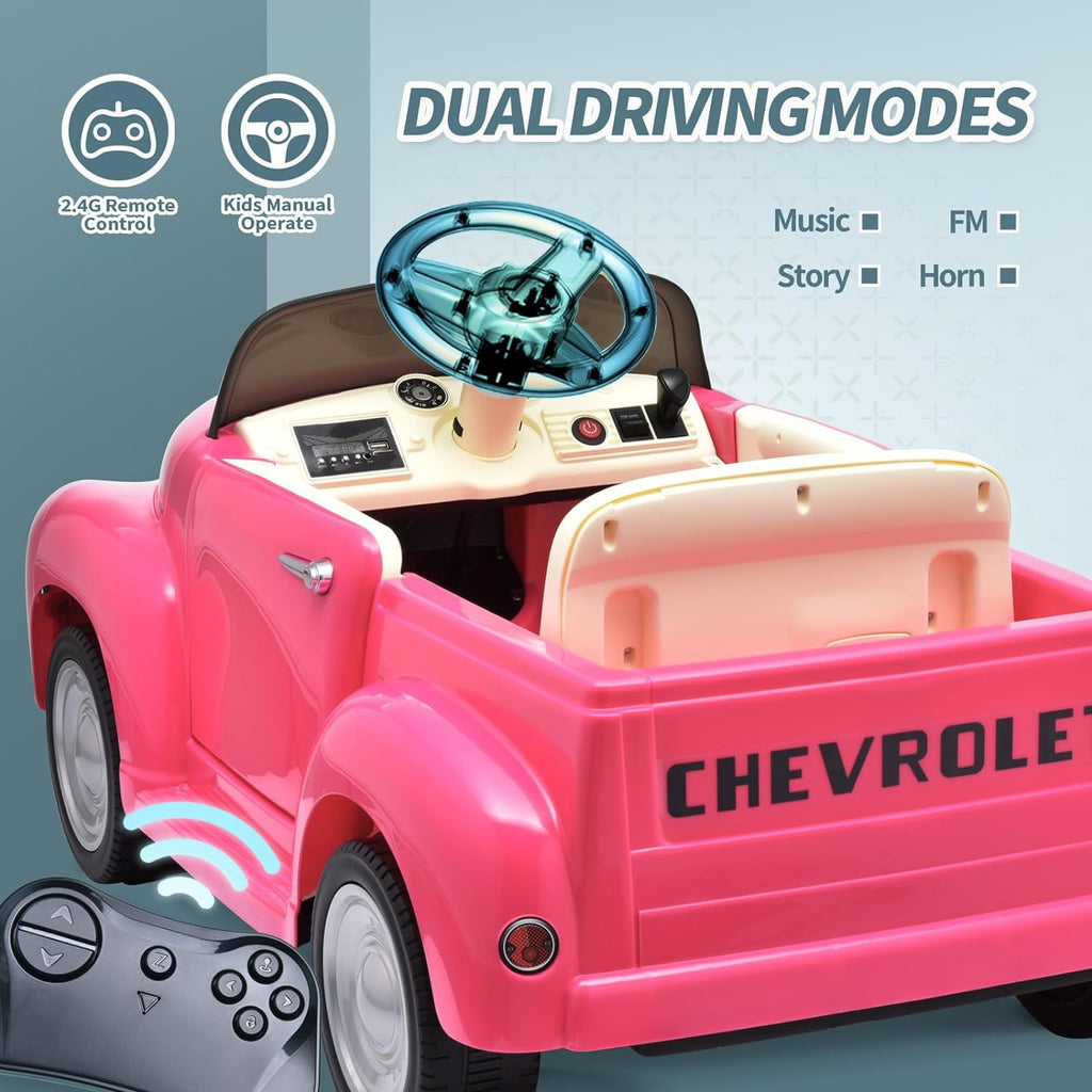 SUSIELADY 12V Licensed Chevrolet 3100 Pickup Electric Car for Kids Aged 3+, 3 Speeds, Vintage modeling, LED Lights, Bluetooth, USB, High-power up to 3.11 MPH