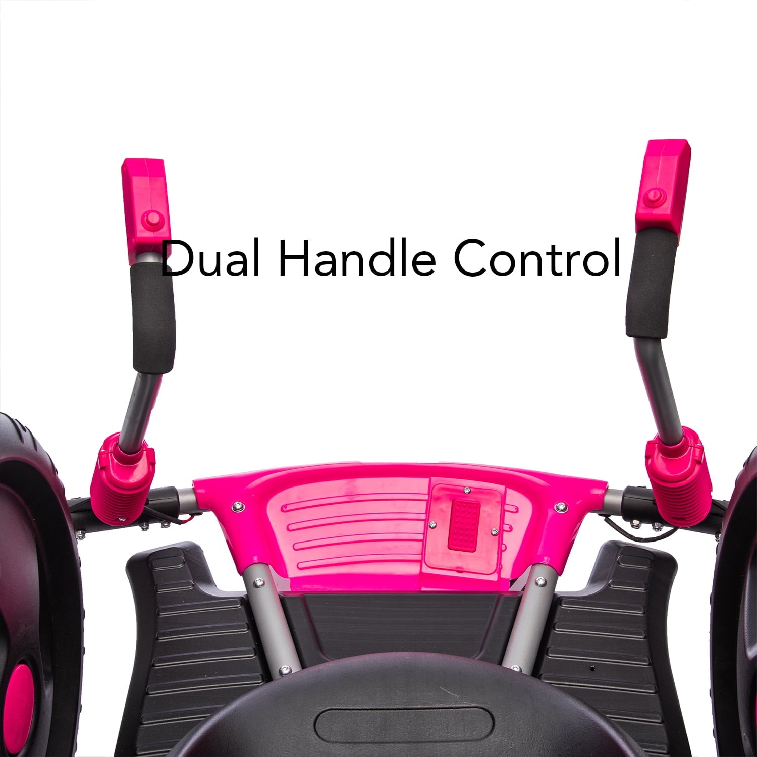 Track 7 12V Kids Ride On Car, 16" Exaggerated Wheel Electric Go Kart, Dual Handle Control, 360 Degree Steering Rotation, Max Speed 4.66 mph, DIY Stickers, Electric Car for Boys Girls Age 6+, Pink