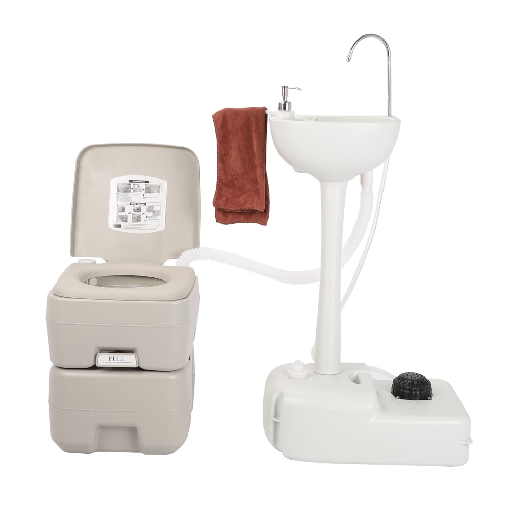 COOKCOK Portable Removable Outdoor Hand Sink with Portable Toilet, HDPE, White