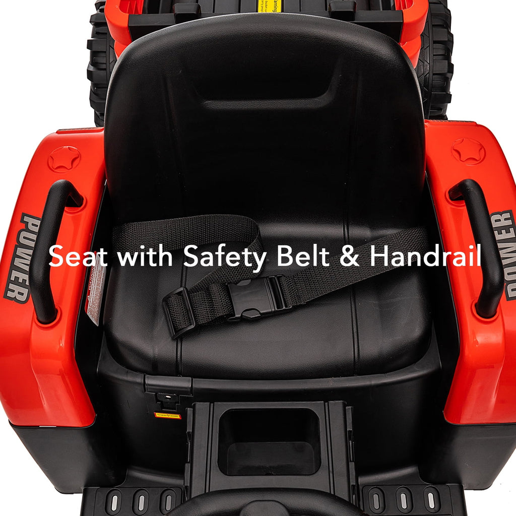 Track 7 12V Ride on Tractor with Trailer, 3-Gear-Shift Ground Loader, Kids Ride on Car with Remote Control, Bluetooth, Music, LED Lights, Electric Car for Boys Girls, Red