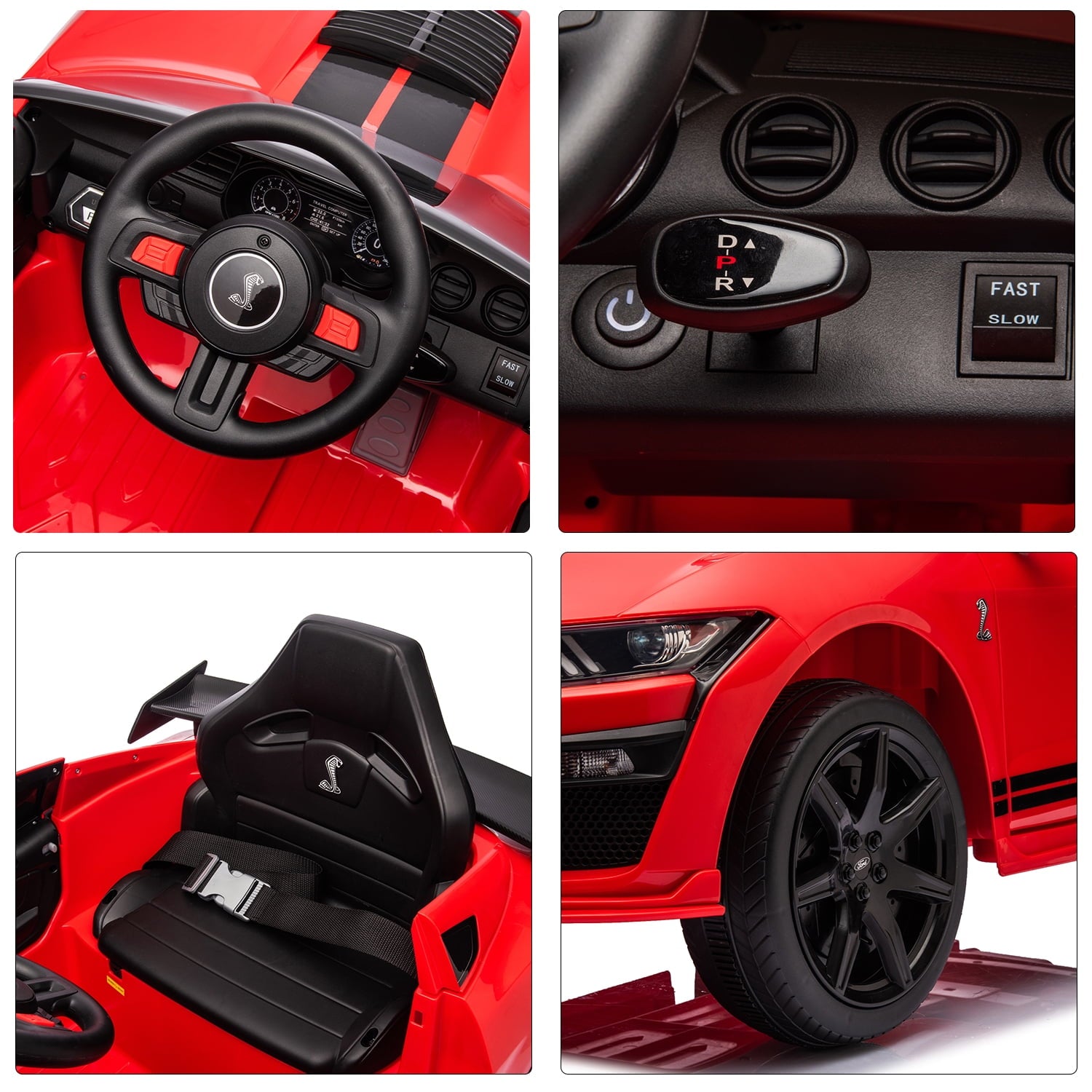 Track 7 12V Ride on Car, Licensed Ford Mustang Shelby GT500 Ride on Car with Remote Control, LED Lights, Music & Bluetooth, Electric Car for Boys Gilrs Age3+, Red