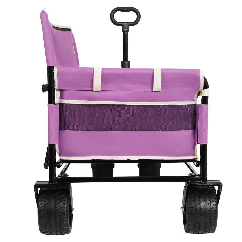 COOKCOK 3-in-1 Convertible Folding Wagon Cart with Bench Seat, 500lbs Heavy Duty Utility Wagon with Adjustable Handle, 180L Capacity All-Terrain Wheels for Camping, Beach, Garden, Dark Blue