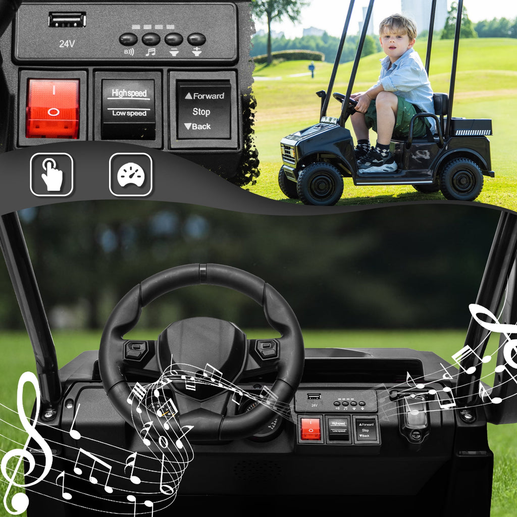 SUSIELADY 24V Kids Ride on Car, Ride on Truck, Electric Golf Cart with Ceiling, 18.5" Large Seat with Armrests, Rear Storage Box, Remote Control, Music, for Kids Aged 3+