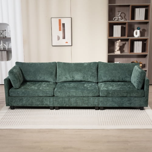 COOKCOK 111.4 Inch 3-Seater Modular Sectional Sofa, Modern Deep Seat Couch, Comfy Chenille Fabric Pet Friendly Couch, Furniture Sofas Living Room, Green