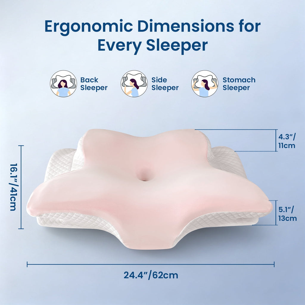 COOKCOK Cervical Neck Pillow for Pain Relief, Ergonomic Memory Foam Contour Pillow for Side, Back and Stomach Sleepers, Orthopedic Spine Support Bed Pillow with Breathable Washable Cover, Pink