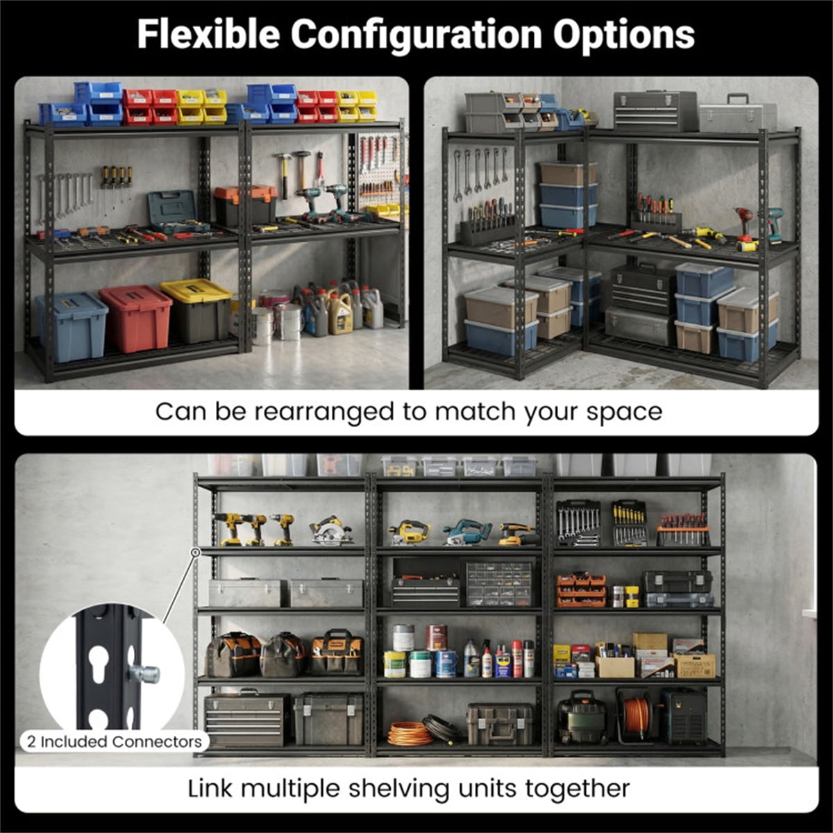 COOKCOK Storage Shelving Unit, 5-Tier Heavy Duty Garage Shelving, 36" W x 18" D x 72" H Adjustable Metal Shelves for Industrial Shelving Unit Utility Shelf, for Kitchen, Warehouse, Basement, Black