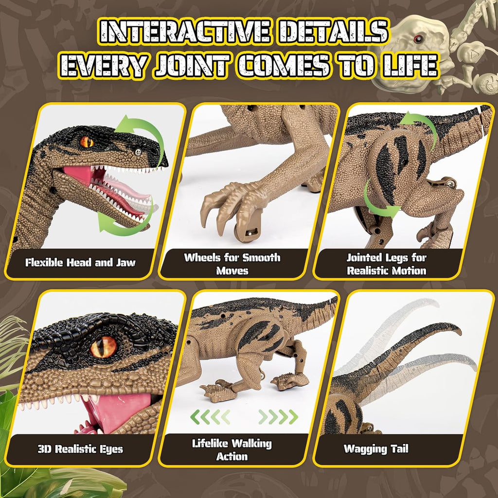 Track Seven Dinosaur Toys for Kids 3-5, 5-7, 8-12, 2.4GHz Remote Control Dinosaur with Walking, Realistic Sounds, Demo Mode, Rechargeable Jurassic Toys for Birthdays, Parties, Children’s Day, Brown