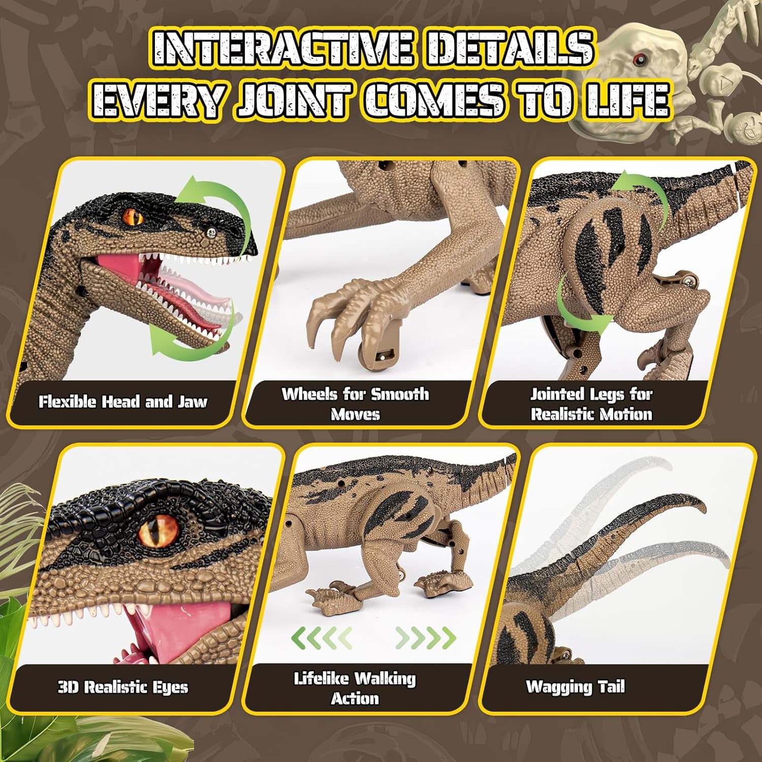Track Seven Dinosaur Toys for Kids 3-5, 5-7, 8-12, 2.4GHz Remote Control Dinosaur with Walking, Realistic Sounds, Demo Mode, Rechargeable Jurassic Toys for Birthdays, Parties, Children’s Day, Brown