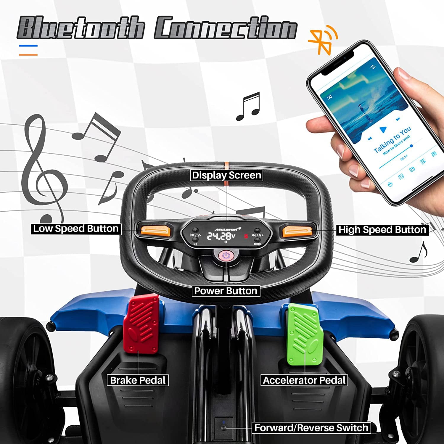 Track 7 Kids Electric Go Kart, 24V McLaren Electric Go Kart, LED Light & Racing Flag, for Age 6+