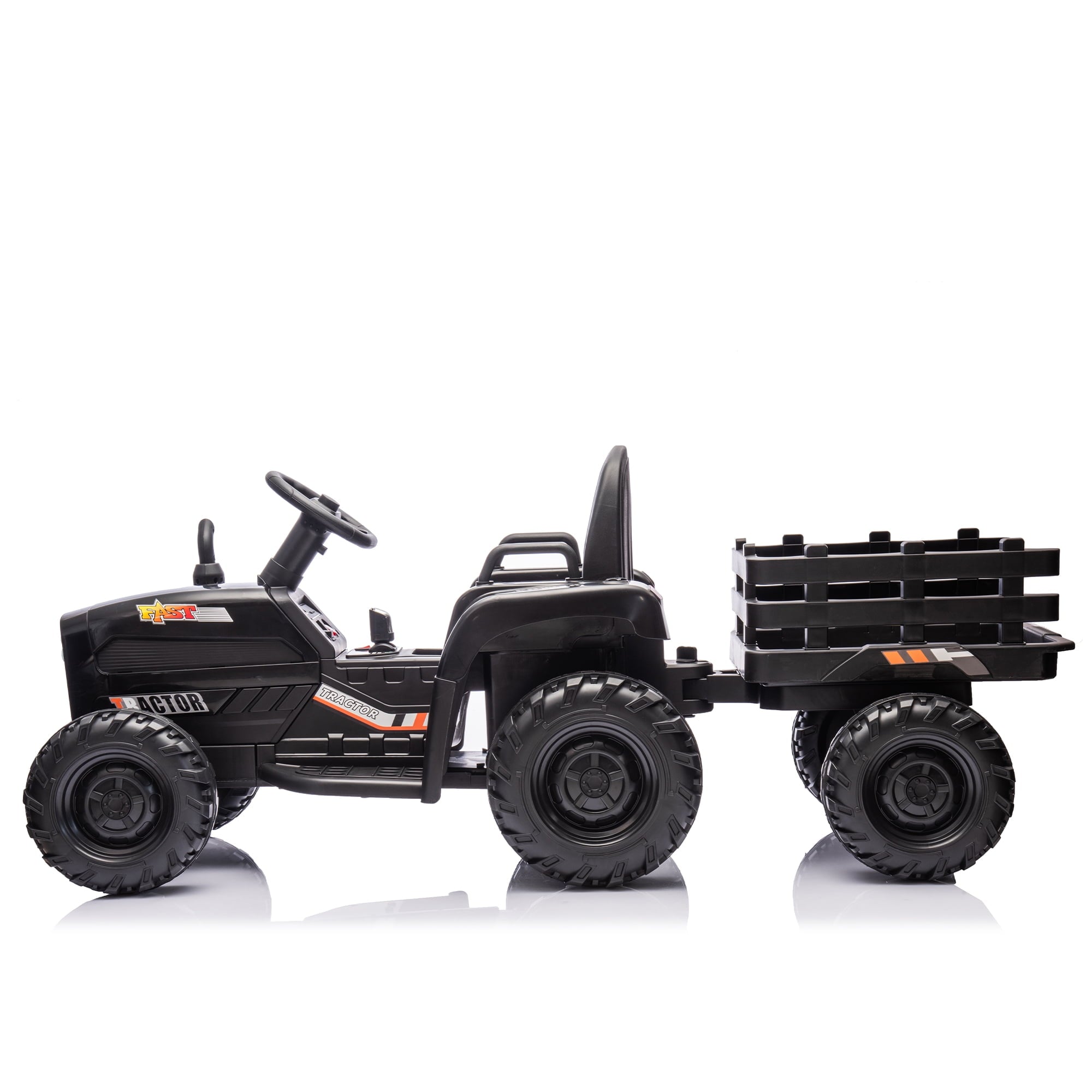 Track 7 24V Ride on Tractor with Trailer, 400W Motor, 6-Wheels Ride on Car with Remote Control, Music, Lights, 24V Electric Tractor Max Speed 4.9 mph, Black