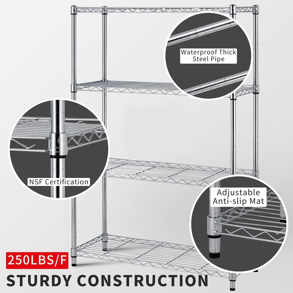 COOKCOK 4-Tier Wire Shelving Unit, 35.4"x 13.8"x 55.1" Metal Shelf, NSF Certified, Adjustable Heavy Duty Carbon Steel Shelf for Home Kitchen Bathroom Garage, 440lbs Capacity, Silver