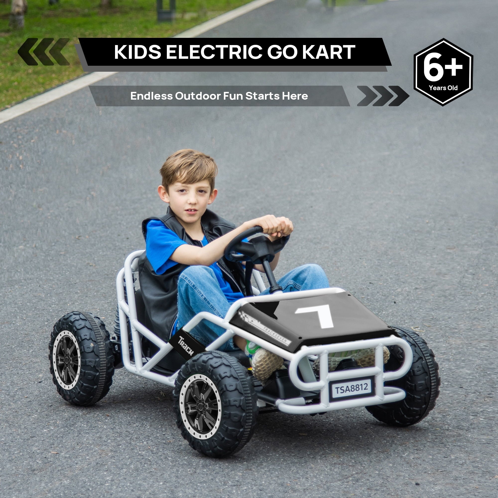 SUSIELADY 24V Kids Ride on Car, Electric Go Kart, Racing Go Kart, with Brake Foot Pedal, Durable Full Steel Frame, Speed Up to 7 MPH, for Kids Aged 6 +