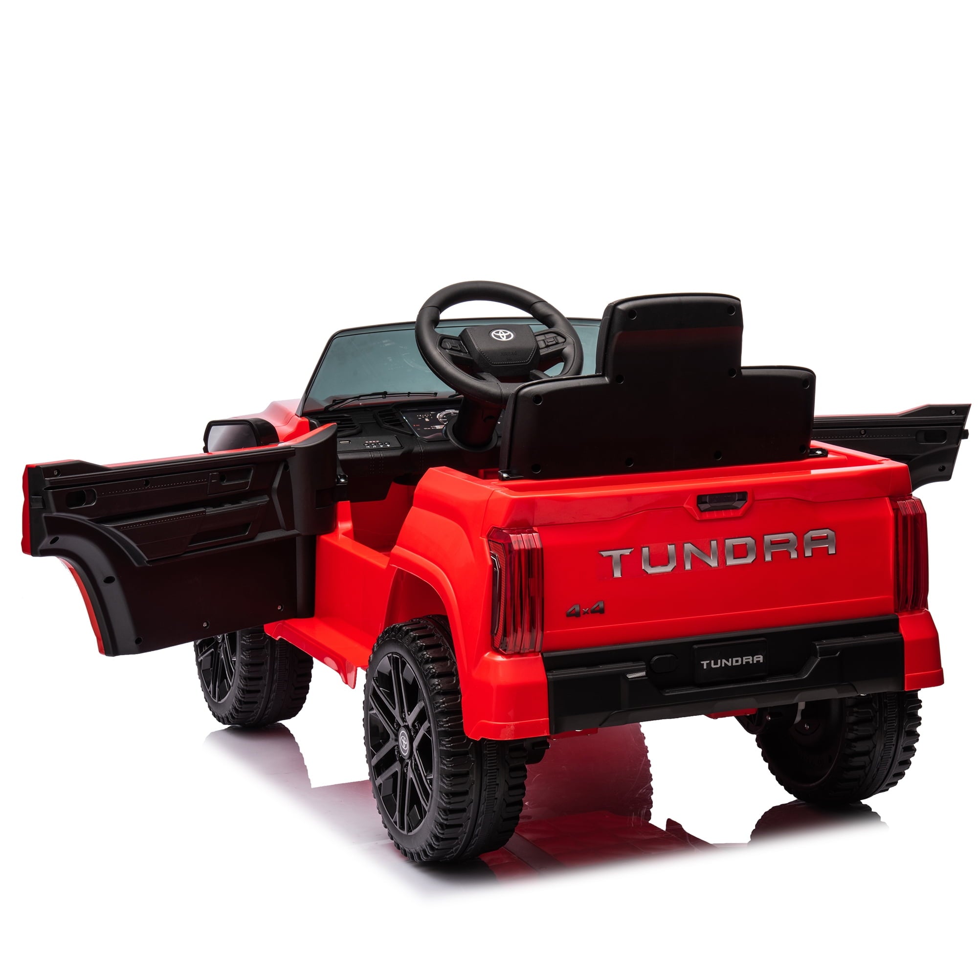 Track 7 Kids Ride on Car, 12V Licensed Toyota Tundra Pickup Electric Car with Remote Control, Music, LED Lights, Toyota Electric Vehicle Toy, Red