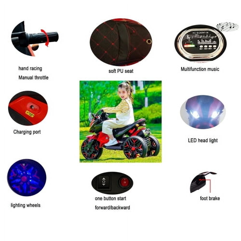Track 7 12V Kids Motorcycle Ride On Toys, 4Mph Battery Powered Motorbike for Kids with Training Wheels, LED Lights, Lighting Wheels, Music, Gift for 3-6 Years Boys Girls, Yellow