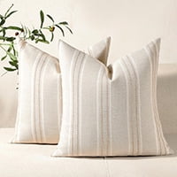 COOKCOK Throw Pillow Covers 20x20 Set of 2 Striped Pillow Covers Textured Linen Decorative Pillows Square Cushion Covers for Sofa Couch Bed Living Room Farmhouse Decor, Grey
