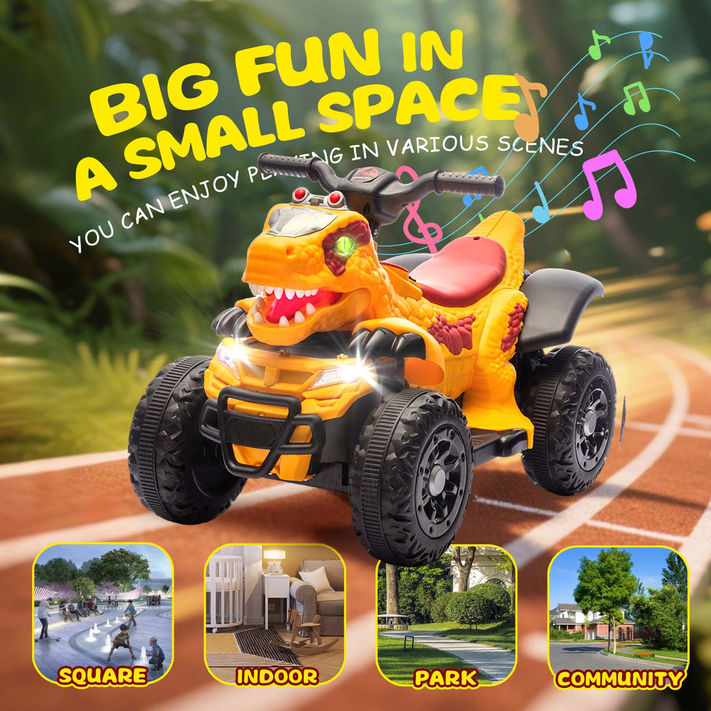 Track Seven 12V Electric Ride-On ATV, Dinosaur Four Wheeler Electric Car with Bluetooth, LED Lights, Music, Electric Quad Ride-On Toy Car for Toddlers Boys Girls Age 2+
