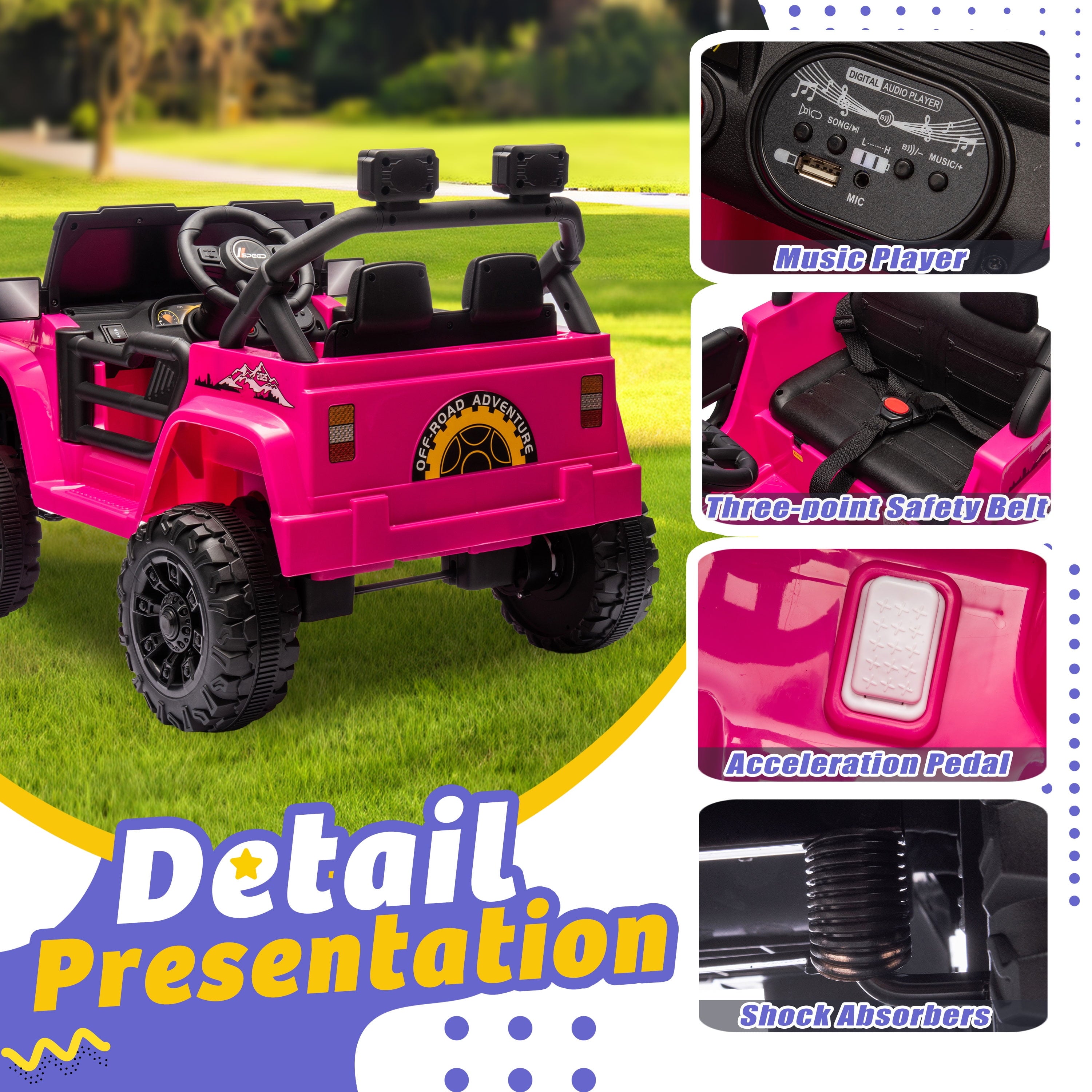 SUSIELADY 12V Kids Ride on Car, Ride on Truck, Dual drive, Four-Wheel Suspension, Slow Start, with Remote Control, Music, Bluetooth, for Kids Aged 3+