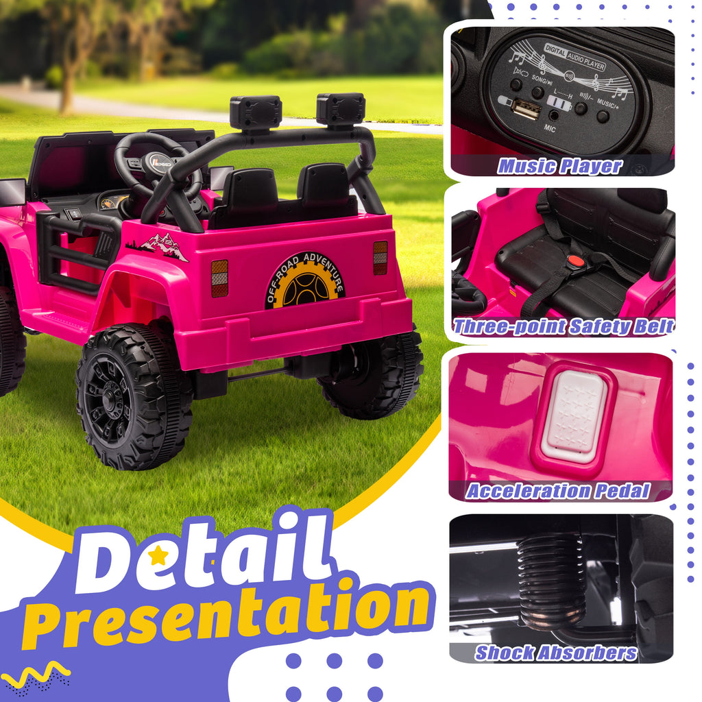 Track 7 Kids Ride on Truck, 12V Ride on Car with Remote Control, Kids Electric Car, Bluetooth, LED Lights, MP3, Pink