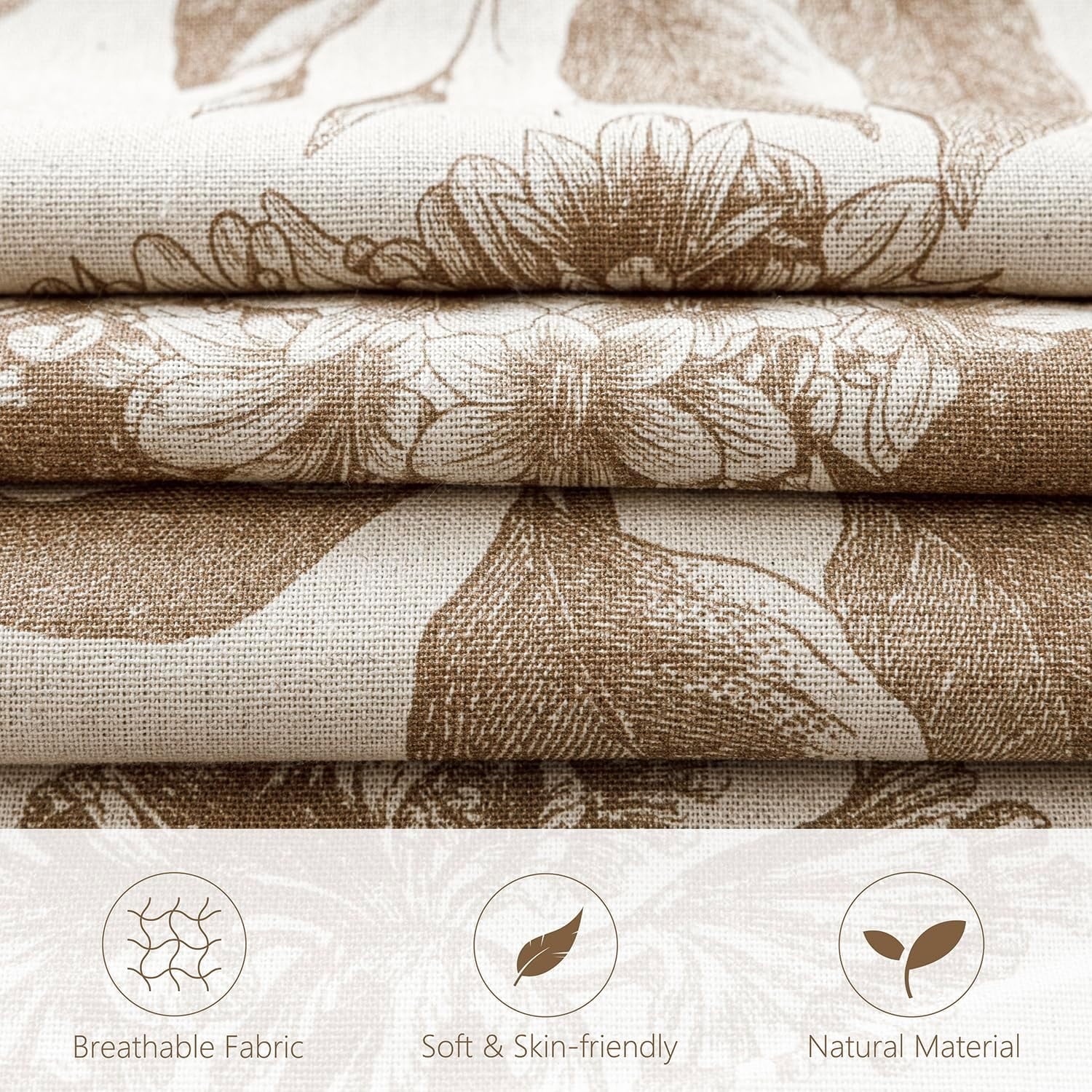 COOKCOK Set of 2 Linen Floral Vintage Throw Pillow Covers Neutral Accent Print Decorative Cushion Covers Farmhouse Home Decor for Sofa Chair Couch Bedroom Living Room Outdoor, 18"x18", Light Brown
