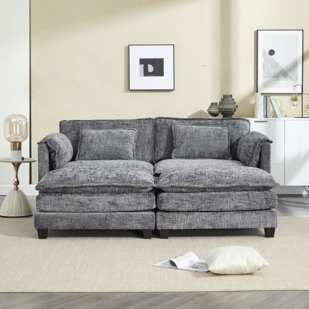 COOKCOK Deep Seat Loveseat with 2 Ottomans, Sectional Loveseat Couch Modular Sofa, Modern Double Layer Upholstered Loveseat Sofa, 2 Deep Seater Couch for Living Room, Gray