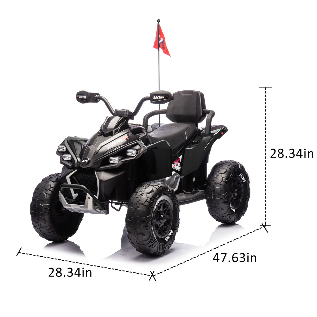 Track 7 24V Kids Electric ATV with Parent Remote Control, Four-Wheel Shock Absorber, Speeds 1.24-3.73 MPH, Bluetooth, MP3 Player, LED Lights, USB, Power Display for Ages 3-12, Black