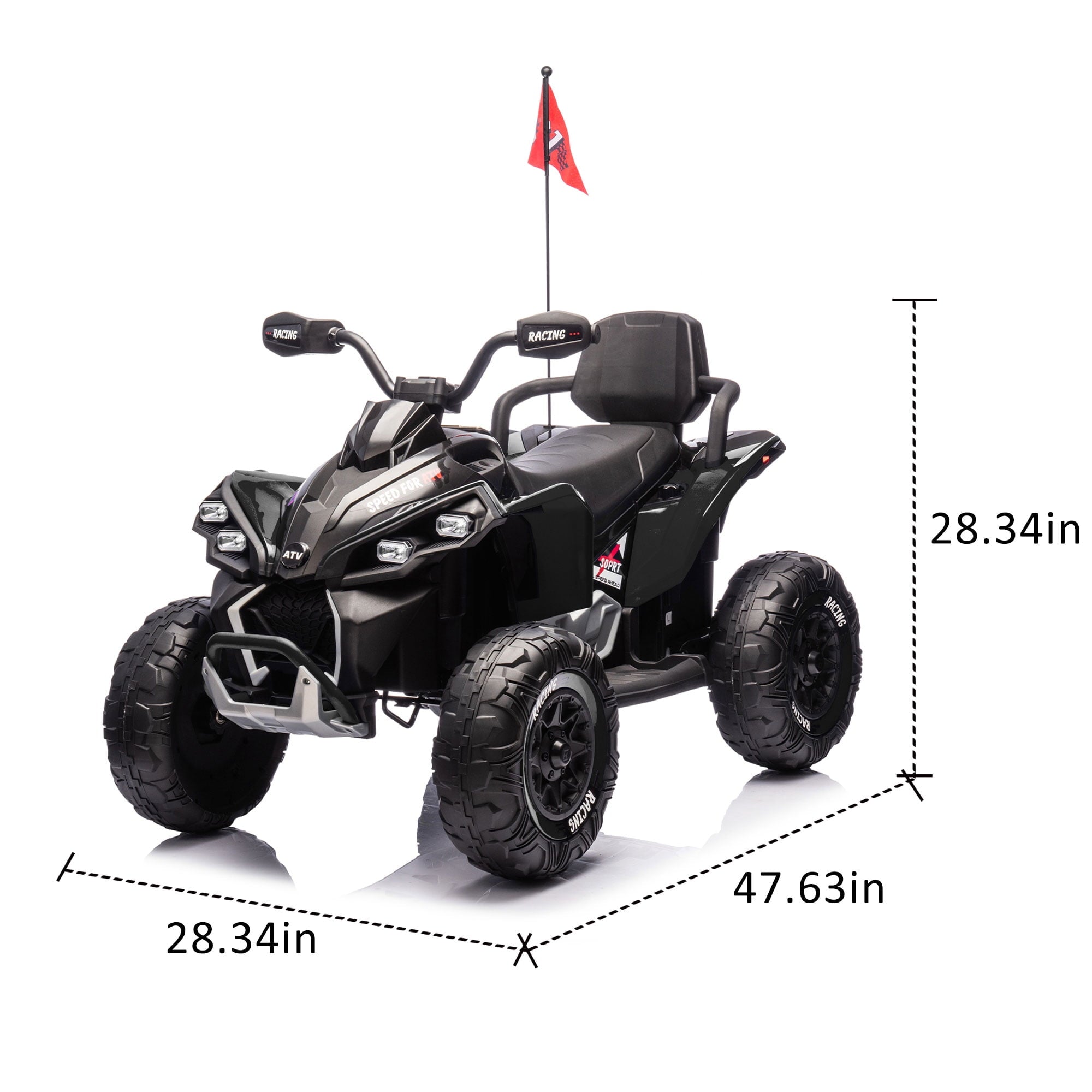 Track 7 24V Kids Electric ATV with Parent Remote Control, Four-Wheel Shock Absorber, Speeds 1.24-3.73 MPH, Bluetooth, MP3 Player, LED Lights, USB, Power Display for Ages 3-12, Black